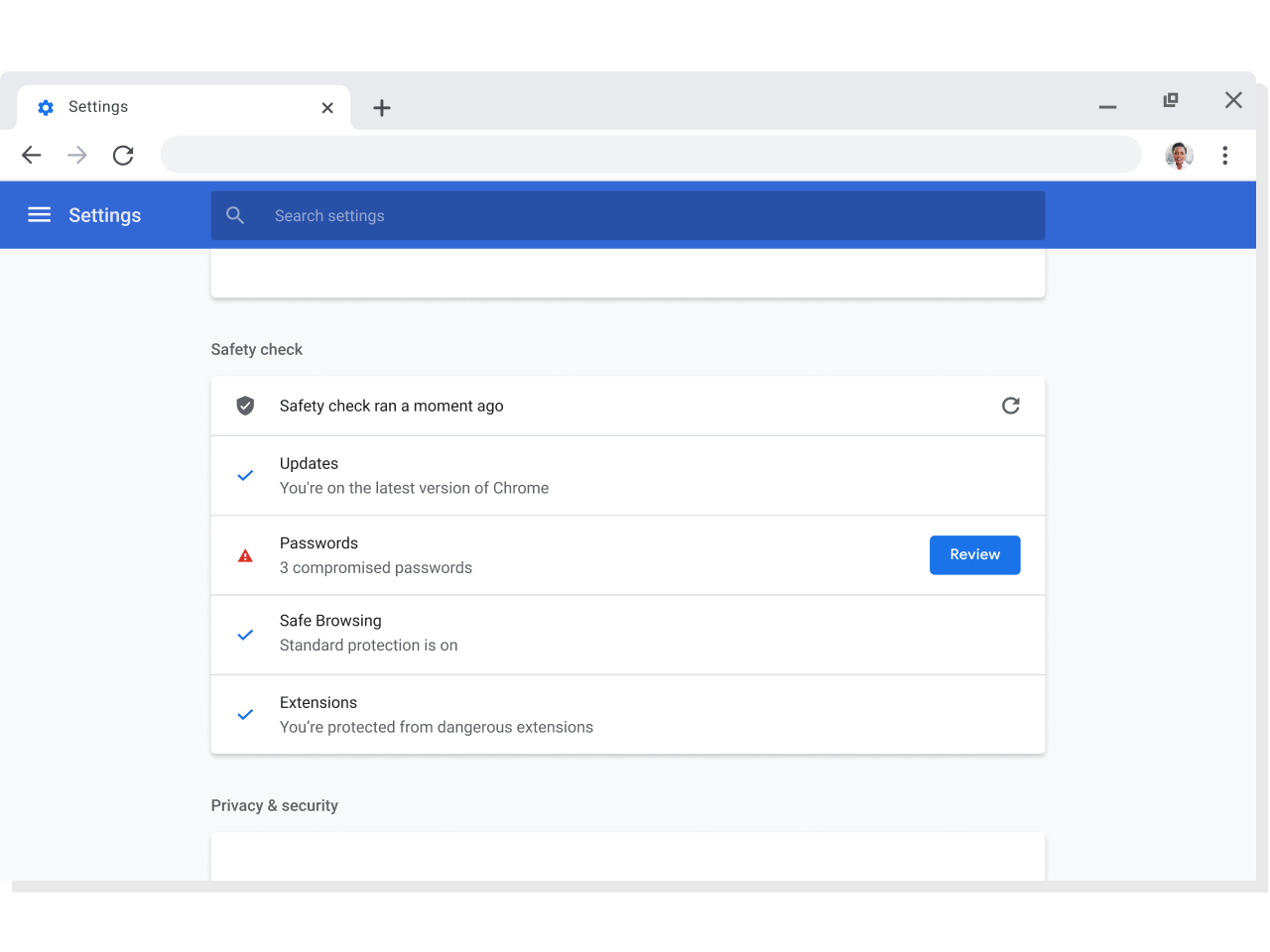 Finestra del navegador Chrome que mostra les opcions de configuració del compte i de sincronització per als Comptes de Google amb la sincronització activada.