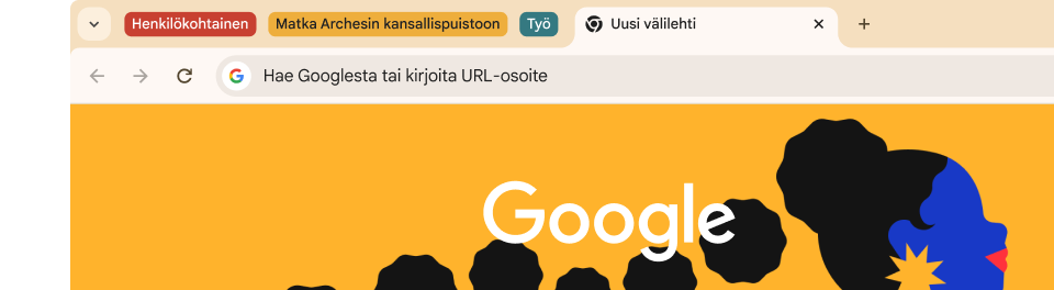 Selain-UI:ssa on kolme välilehtiryhmää: henkilökohtainen, matka Archesiin ja työ.