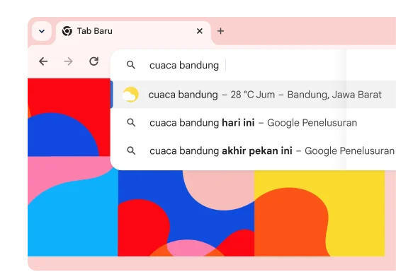 Penelusuran “cuaca bandung” menampilkan hasil bahwa suhu di Bandung adalah 28 °C pada hari Jumat.