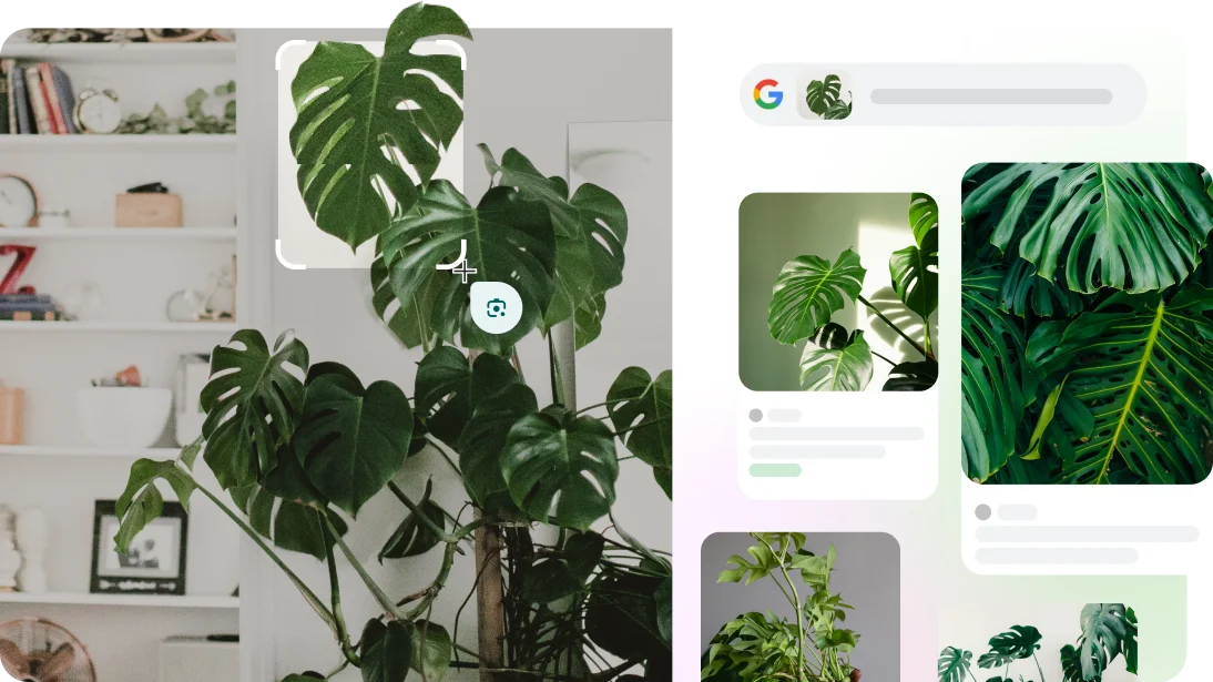 Google 렌즈는 웹페이지에서 여행 가방을 식별하고 카메라 앱에서 강아지의 품종과 식물을 식별하는 데 사용됩니다.