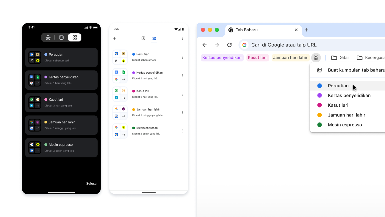 Kumpulan Tab merentas peranti iOS, Android dan desktop