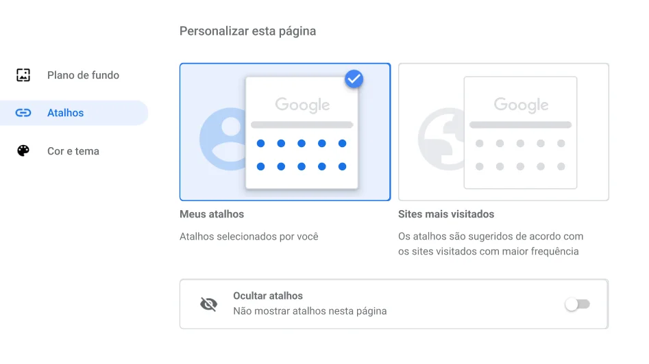 Janela de configurações do navegador Chrome mostrando a caixa de diálogo 