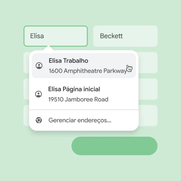 Um usuário consegue inserir o nome e endereço em um formulário instantaneamente usando o preenchimento automático.