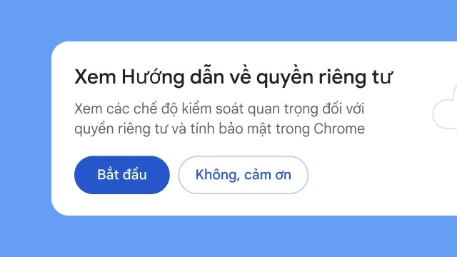 Một mô-đun tách biệt hỏi người dùng có muốn tìm hiểu Hướng dẫn về quyền riêng tư không.