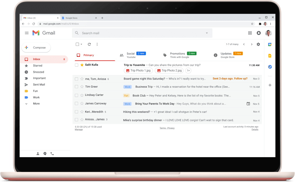 Pantalla de la interfície de Gmail amb una llista d'adreces electròniques.